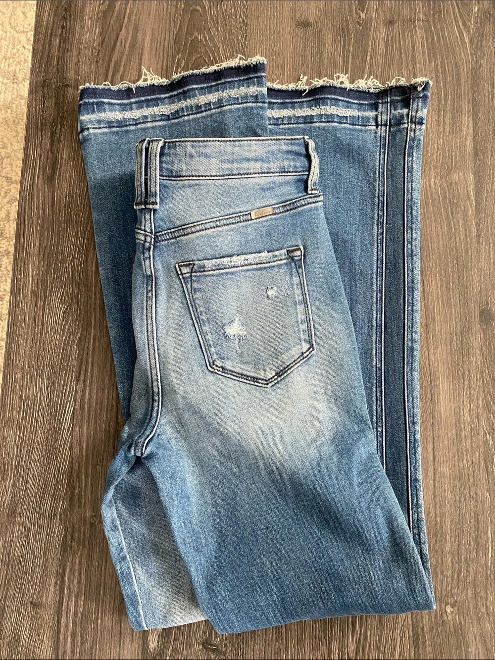 KanCan Women’s Blue Distressed Side-Stripe Jeans -